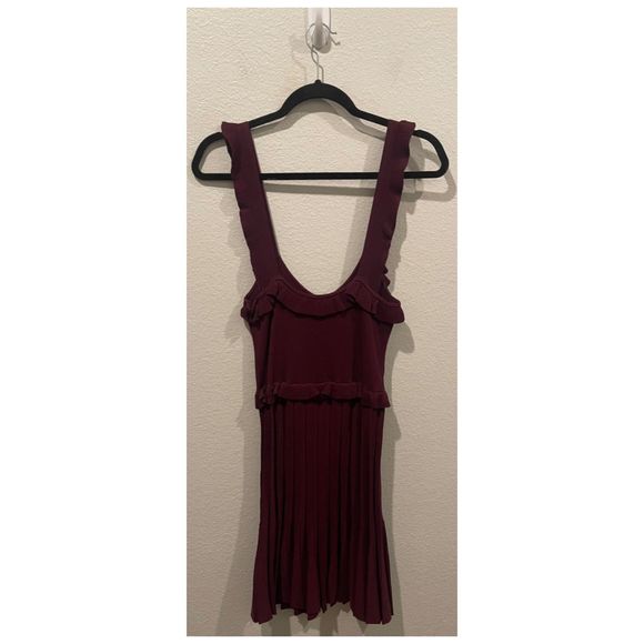 ZARA Burgundy Sleeveless Drop Ruffle Details Waist Mini Dress - Picture 4 of 4
